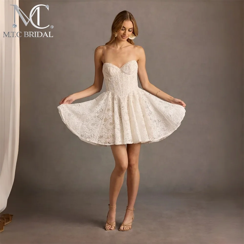 Gorgeous Short Lace 2026 Wedding Dress Sweetheart Backless A Line Sexy Mini Beach Wedding Gowns For Bride Custom Made