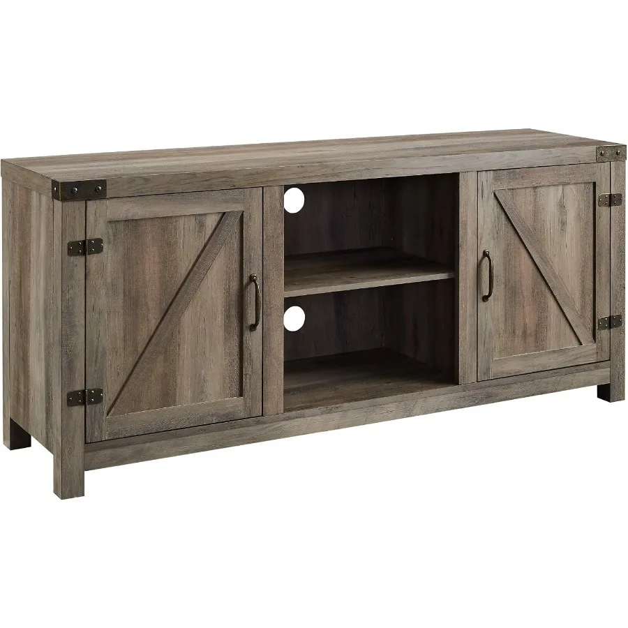 Larae Modern Farmhouse Barn Door TV Stand for TVs up to 65 Inches, 58 Inch TV Table for Living Room, Without Fireplace, Grey Wa