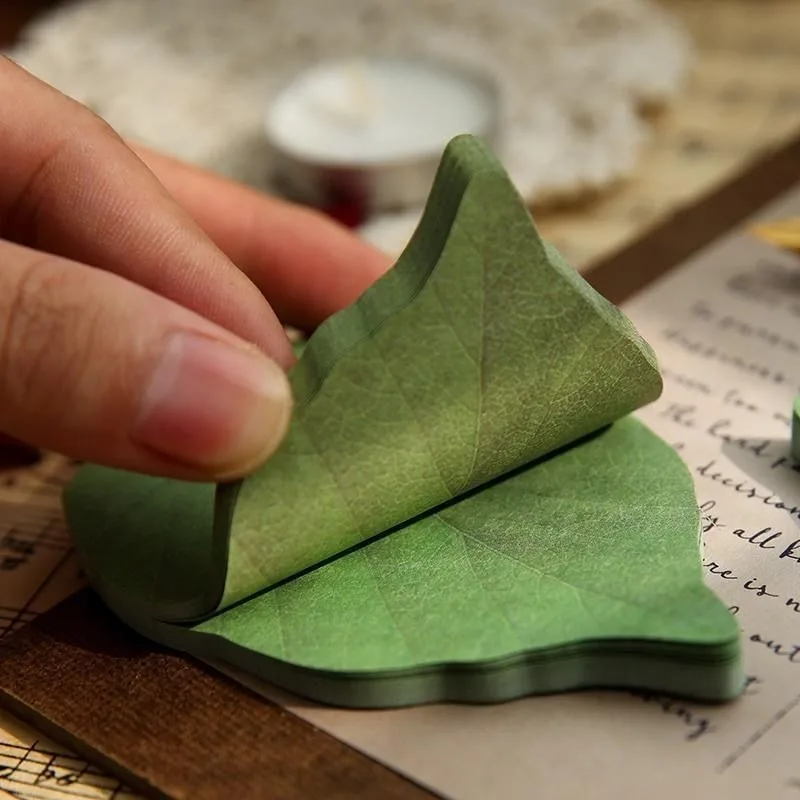 

50 Sheets/Pad Creative Green Leaf Shaped Sticky Notepad Photo Wall Refrigerator Decoration Sticker Novelty Memo Note Pad for H