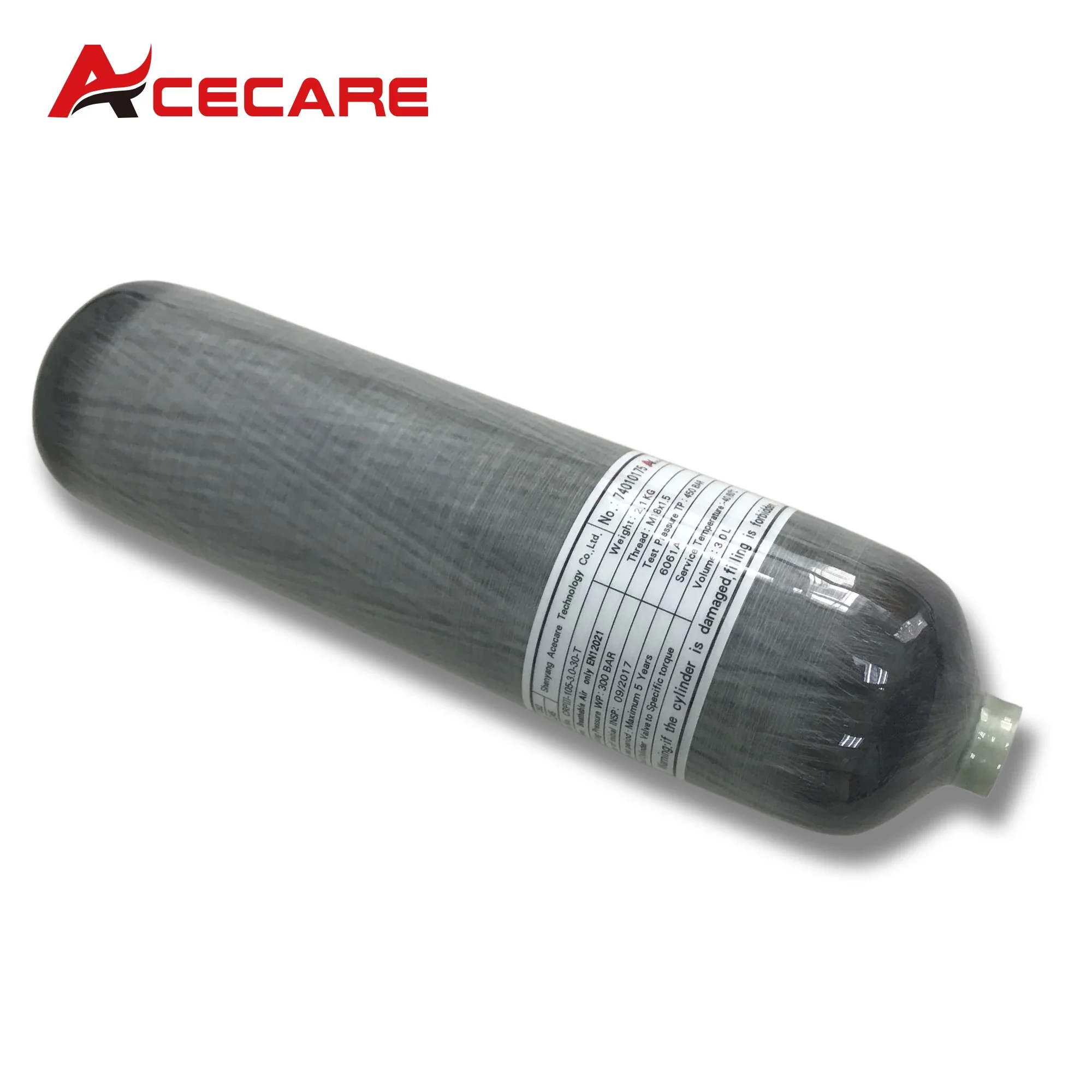 ACECARE 4500PSI 300Bar 3L Cilindro in fibra di carbonio Serbatoio per immersione ad alta pressione Bottiglia HPA per filettatura per immersioni subacquee M18 * 1.5