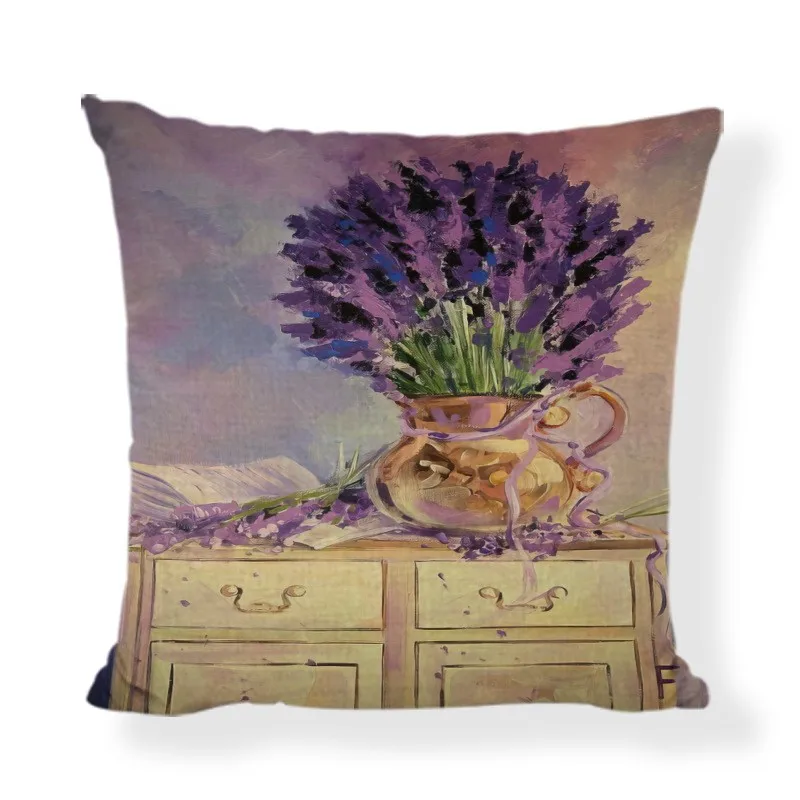 Trend 2025 Lavender Cushion Cover 45x45 Purple Flowers Letter Pillowcase Farmhouse Home Sofa Car Decorative Throw Pillow Cover