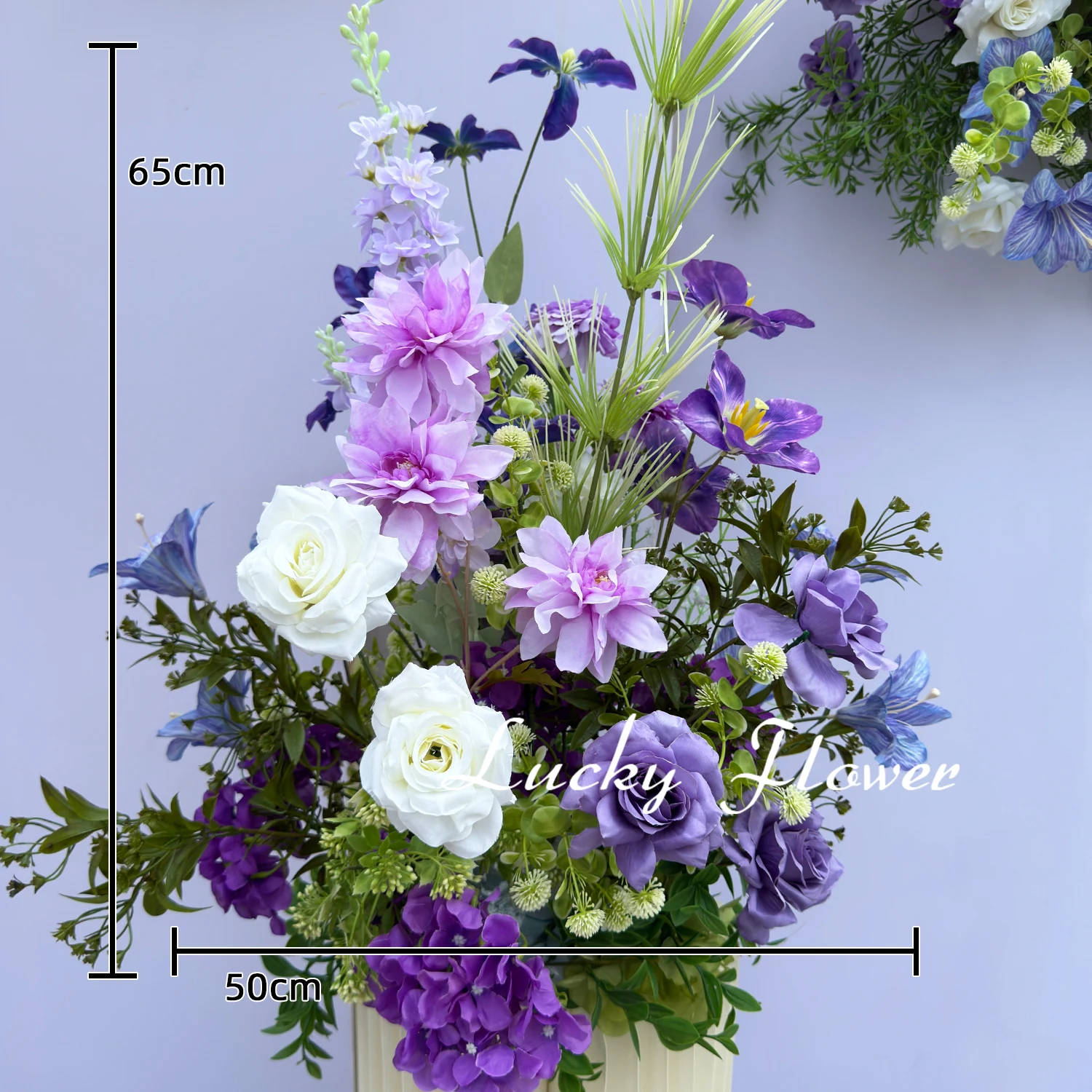Diep Paars Outdoor Bruiloft Props Kunstbloem Hang Bloem Rij Weg Lood Bloem Bal Bloemen Achtergrond Arrangement Evenement Prop