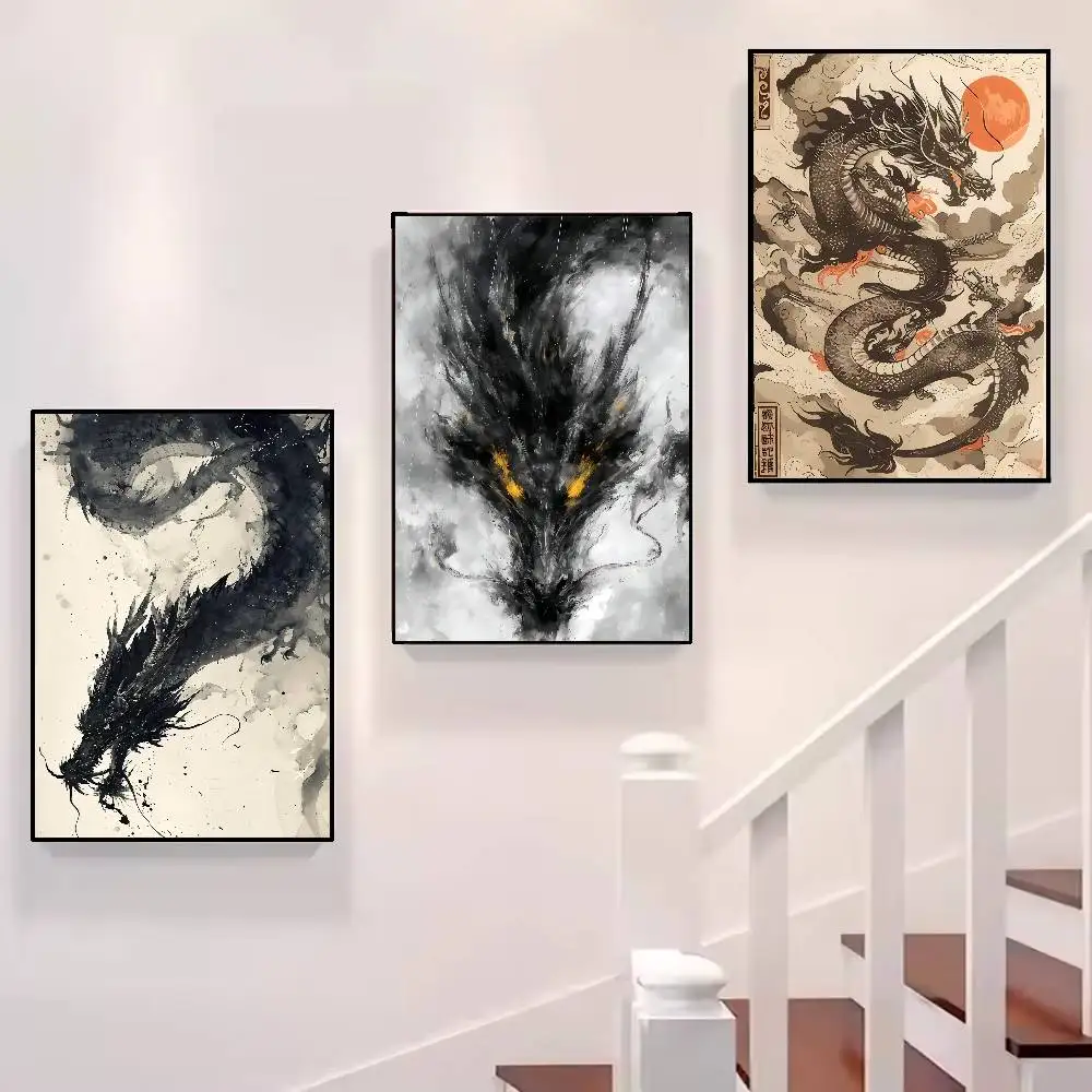 HD Poster Poster Painting Wall Art Mural For Living Room Home Decor And Gifts Vintage Asian Ink Dragon