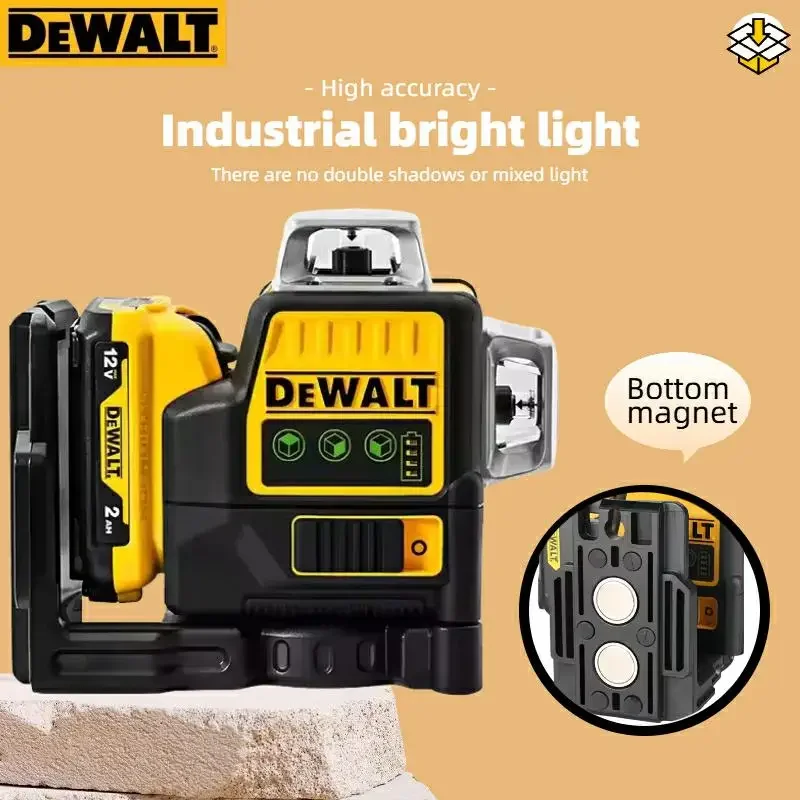 

Лазерный нивелир Dewalt DW089LG с 3-мя линиями по 360 градусов, для наружных работ, 12В, литиевая батарея, горизонтальный зеленый луч