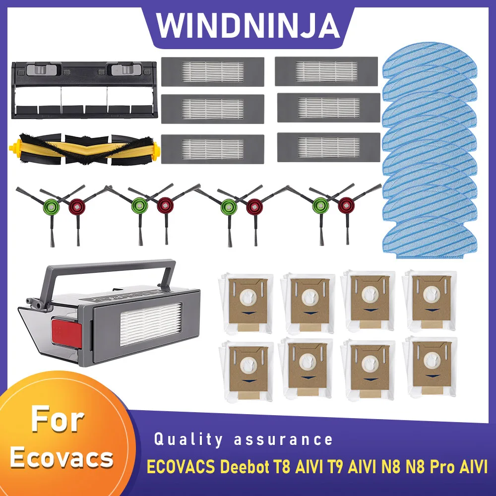Cepillo principal/cepillo lateral/bolsa de polvo/filtro Hepa/caja de polvo para ECOVACS Deebot T8 T8 + T8 AIVI T9 T9 + N8/N8 Pro Accesorios