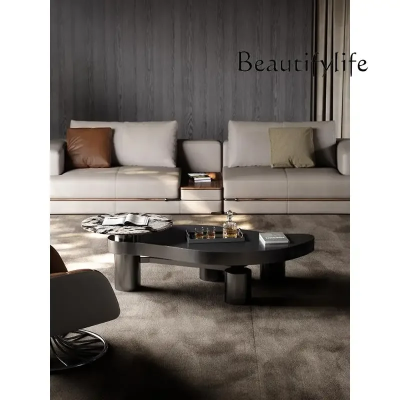 Natural marble coffee table high-end Italian special-shaped coffee table large flat modern light luxury walnut