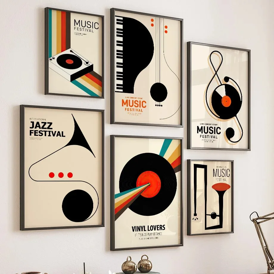 Retro Classical Music Vinyl Record Player Guitar Abstract Wall Art Canvas Painting Posters and Prints Wall Picture Living Room