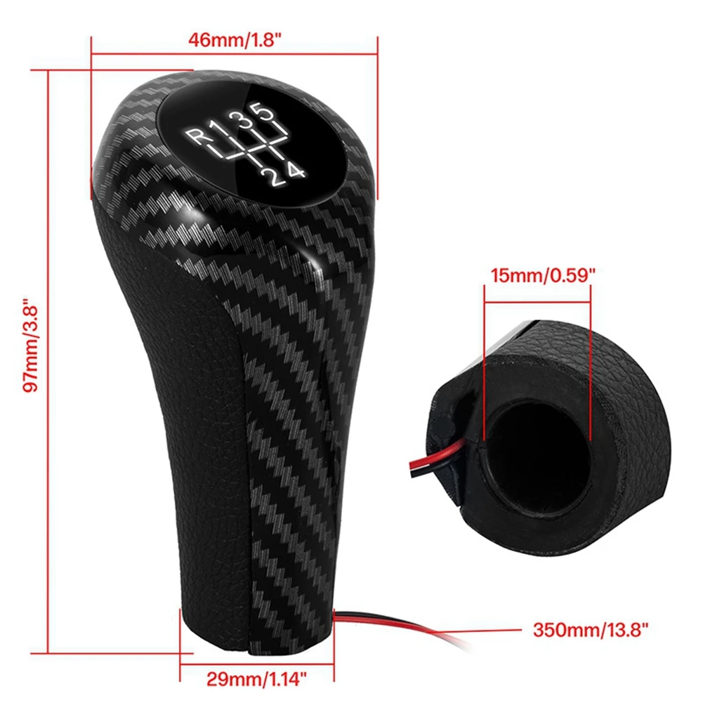 Carbon Fiber 6 Speed Manual Gear Shift Knob W/LED White Backlight Leather Shifter Lever for BMW E46 E90 E91 E92 X1 X3 X5