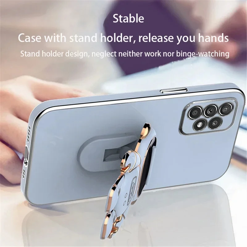 Luxury Plated Phone Case For Samsung Galaxy S24 FE S23 S22 S21 Ultra S20 S10 Note 20 10 Plus Space Astronaut Ring Holder Cover