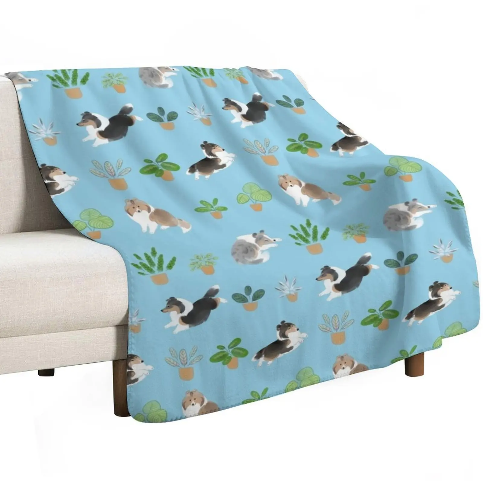 Shelties & Calathea on Blue Throw Blanket warm winter Stuffeds Thin Tourist anime Beach Blankets