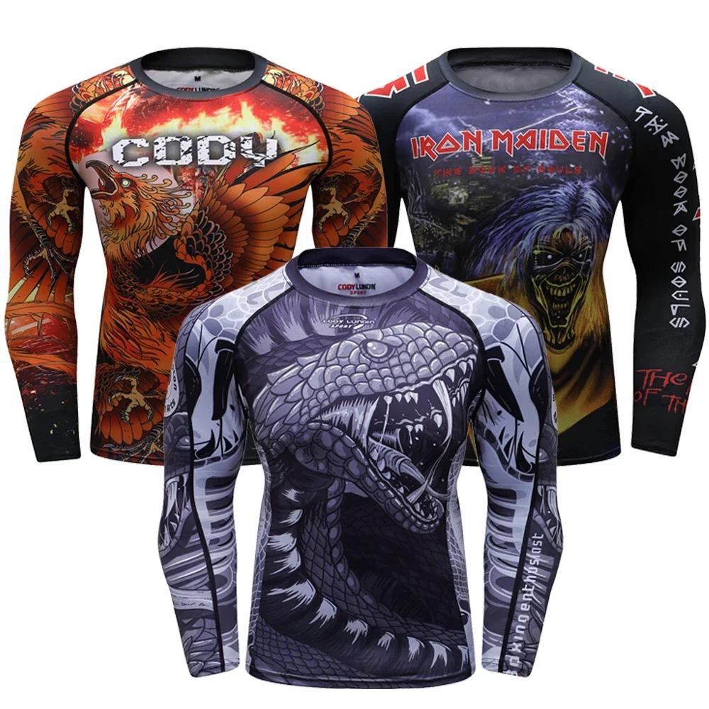 Sports Jiu Jitsu T-shirt BJJ Rash Guard For Men Bjj No GI MMA Ranked Full Sleeve Compression Clothing Boxing Rashguards Shirts