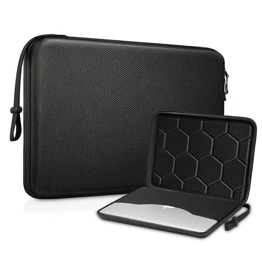 13 14 15.6 inch Laptop Sleeve Bag Shockproof Computer Bag Waterproof EVA Protective Carrying Case Black with Straps