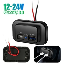 PD+QC3.0 Dual USB Panel Phone Charger Socket 12V/24V 3.1A 4.8A Quick Charge Outlet Power Adapter for Motorcycle Truck ATV RV