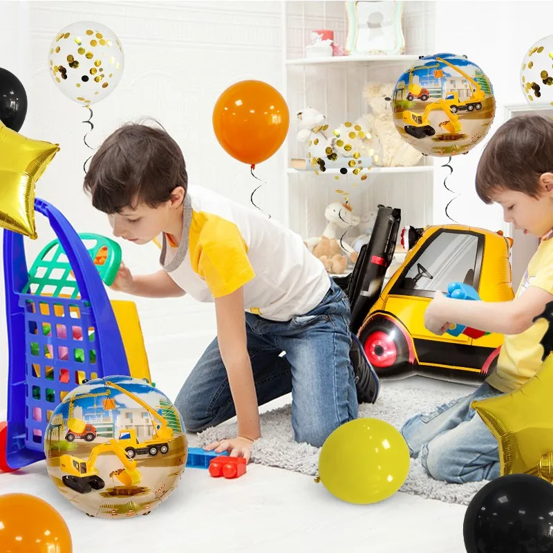 Disney Children's Birthday Party Decoration Engineering Vehicle Series Excavator Cement Truck Cartoon Aluminum Film Set