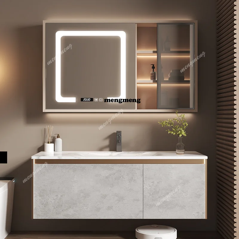 

Washbasin Intelligent Bathroom Cabinets Hot-bent Rock Plate Integrated Basin Bathroom Cabinets Smart Mirror Furniture Kast