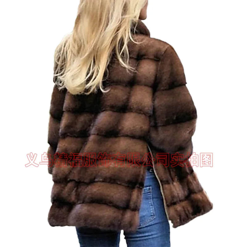 Fur Manufacturers Wholesale Imitation Fox Fur Vest Women\'s Mid-length Women\'s European and American Brown Coat