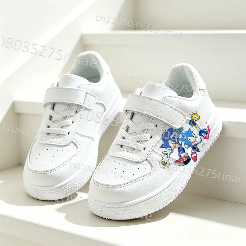 S-Sonics Cartoon Print Toddler School Daily Footwear for Boys Girls Kids White Casual Sneakers Breathable Flat Walking Shoes