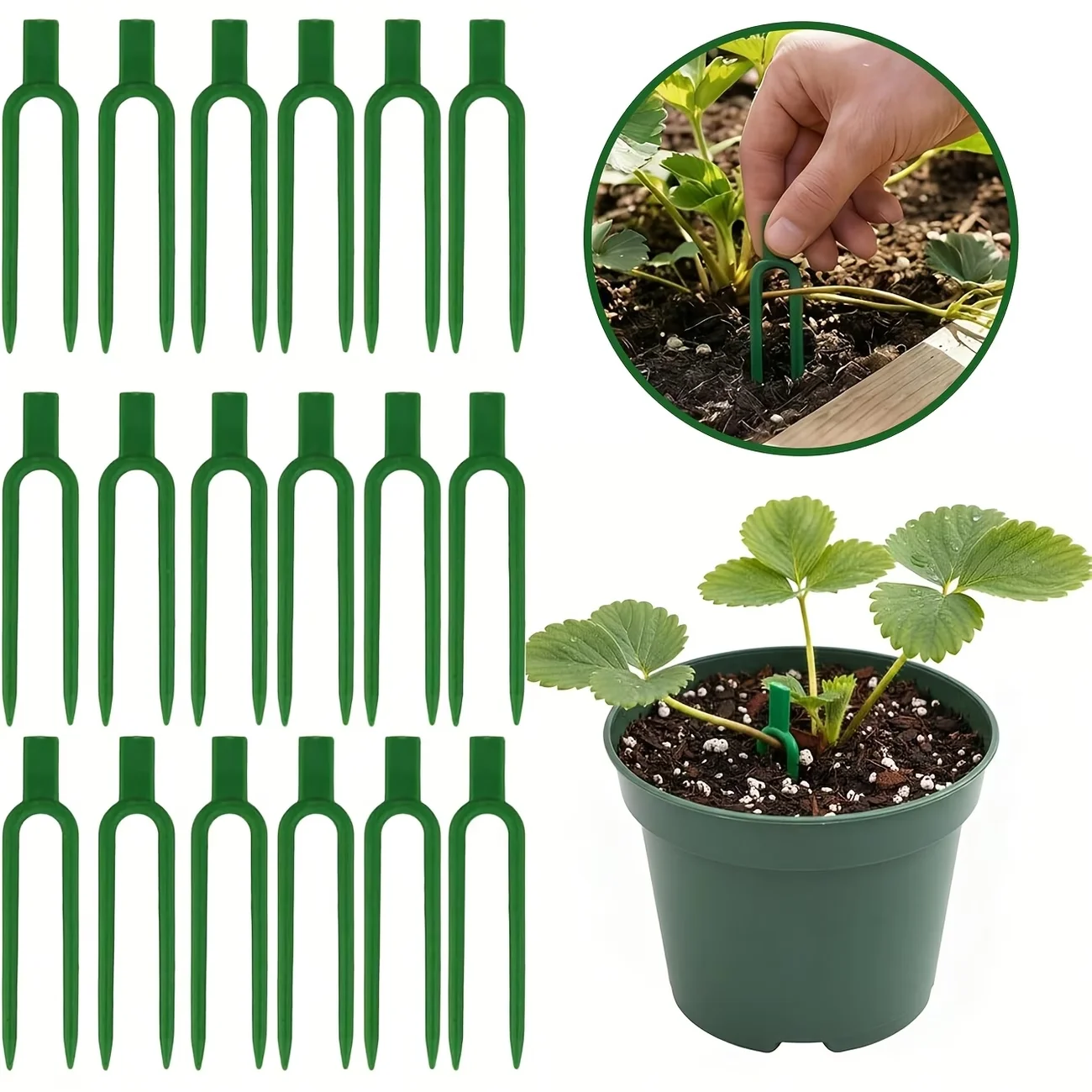 50 PCS Plastic U-Shaped Garden Stakes, Vine Fixing Clips for Strawberry Vines, Reusable Plant Hold-Down Forks for Plant Cuttings