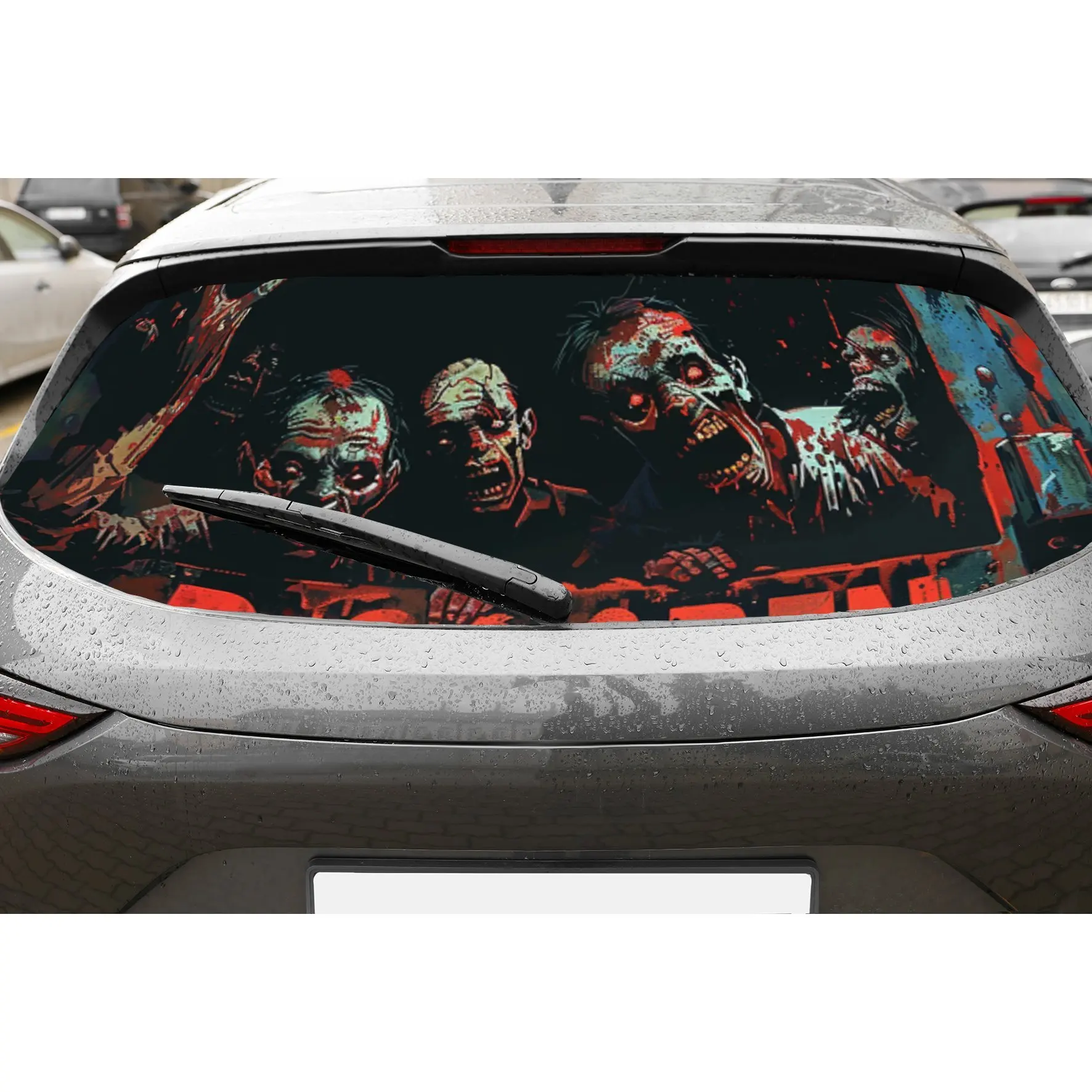 

Ужасающие перфорированные автомобильные виниловые обертывания Zombies из ПВХ, улучшающий конфиденциальность дизайн для заднего окна, наклейка на заднее лобовое стекло автомобиля для Mos