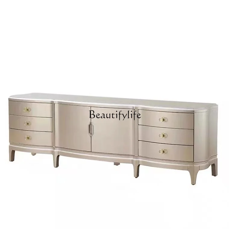 

Modern simple solid wood TV cabinet Meijia American light luxury living room engraving storage