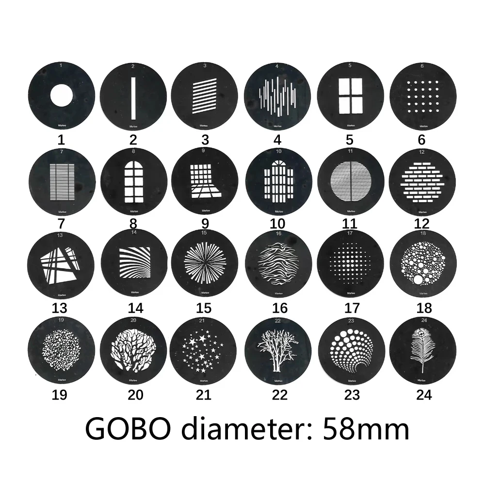 58MM New Style Gobos Optical Spot Conical Snoot Slider Graphics Universal DIY Background Light Effect Pattern Beam Cards