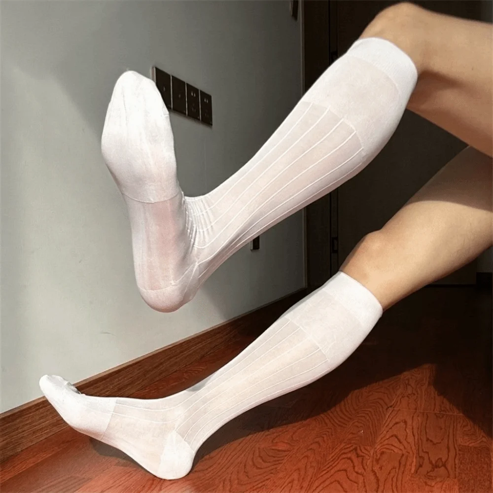 New Spandex Men's Stockings Thin Mid-tube Dress Socks Breathable Long Silk Socks Business Wear