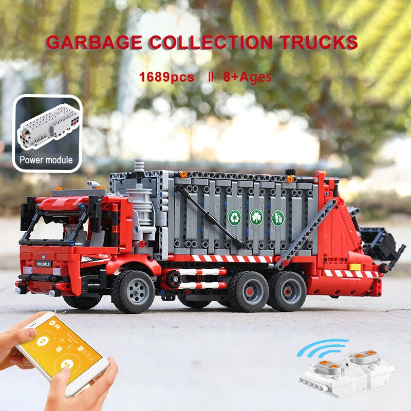 Garbage Truck Building Blocks for Kids, Electric Remote Control, City Engineering Vehicles, Technical Bricks, RC Car, Autos Toys