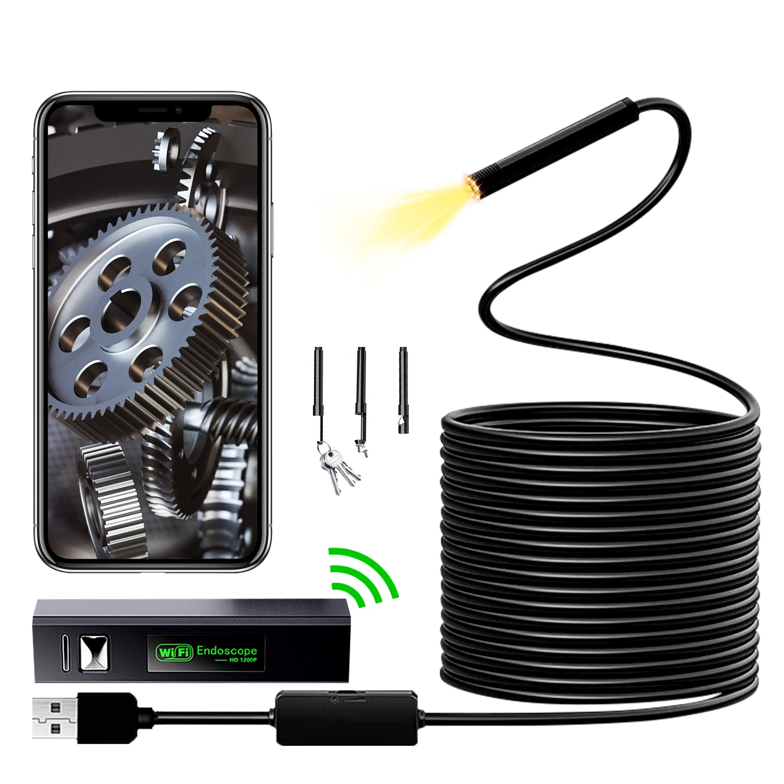 

HD Wireless Endoscope, WiFi Endoscopy Camera 1200P, IP68 Waterproof Snake Camera Compatible With Android iOS Tablets