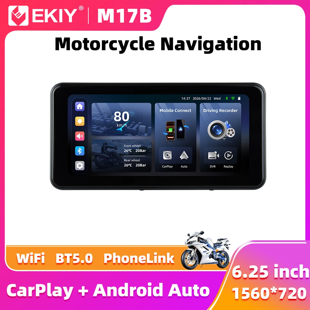 

EKIY 6.25" Portable Digital Motorcycle Dashboard GPS Navigation Display Screen Wireless CarPlay Moto Android Auto With TPMS BSD