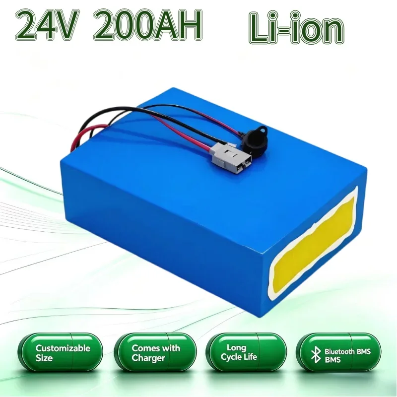 24V 200Ah Li-Ion Battery Bluetooth BMS APP 7S Deep Cycle Pack for Camper, Tricycle, Marine Boat, RV, Off Grid Solar, Home Backup