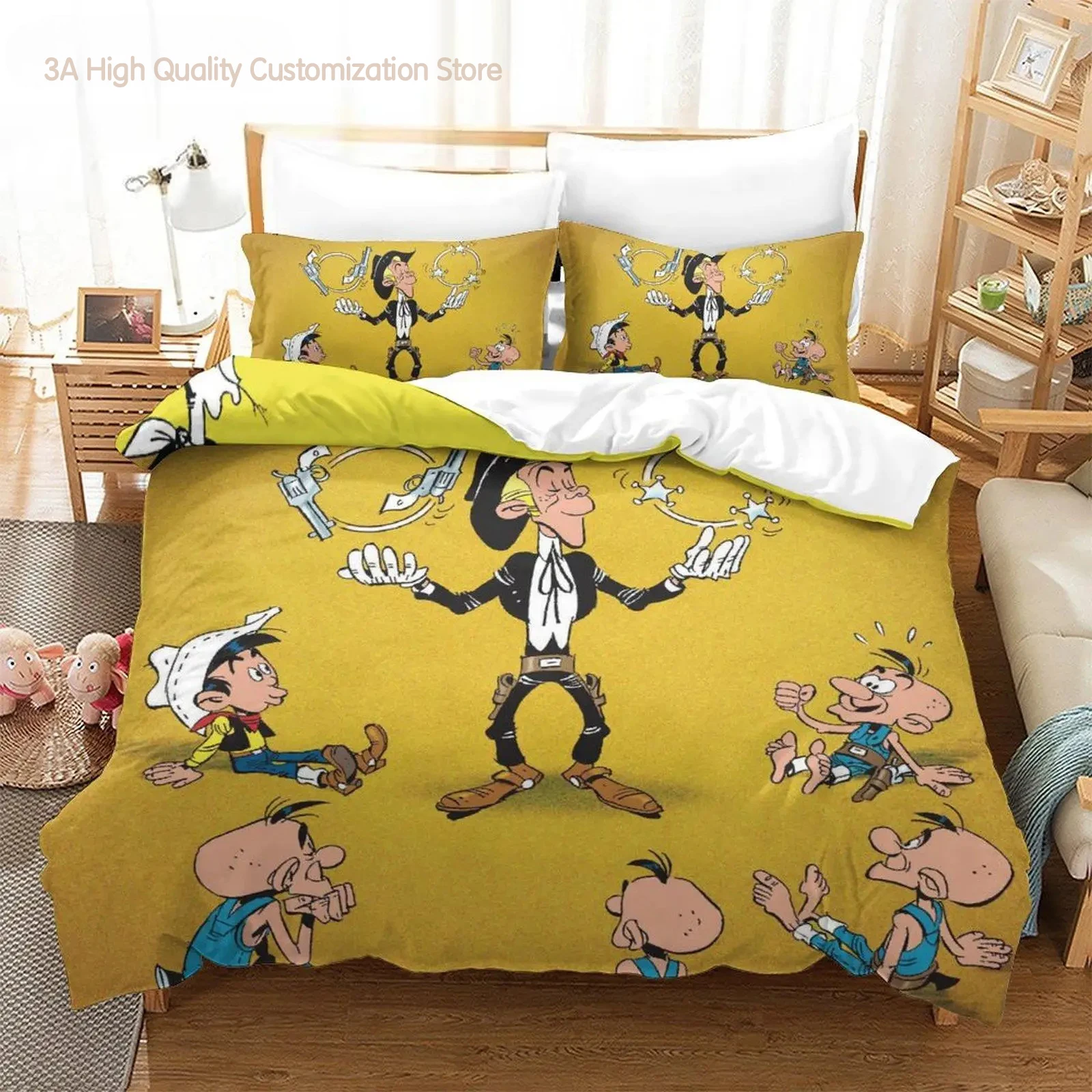 

Kawaii Lucky Luke Комплект постельного белья Single Twin Full Queen King Size Комплект постельного белья для взрослых и мальчиков Наборы пододеяльников для спальни 3D Аниме Комплект простыней