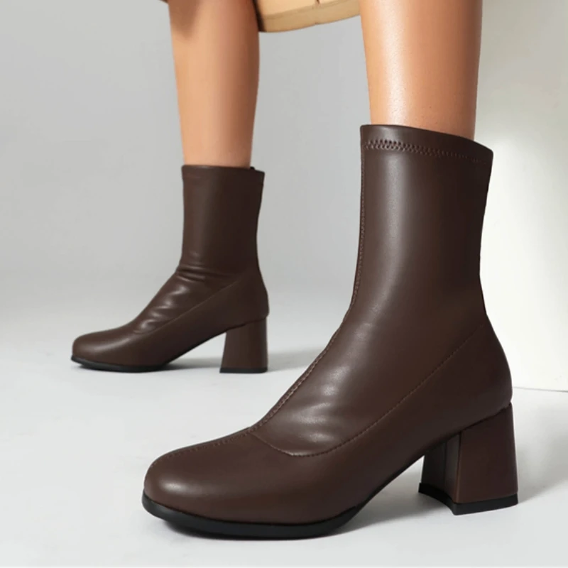 

Autumn Ankle Boots for Women Black Gold Short Boot Fashion Square Toe Thigh Dance Fetish Party Shoes Lady Large Size 45