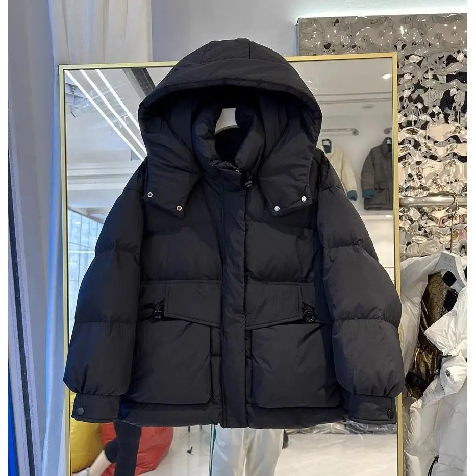 

2026 Winter New Women's down Cotton Jacket Short Loose Thickened Warm Coat Korean Style Commute Pure Color Zipper Closure
