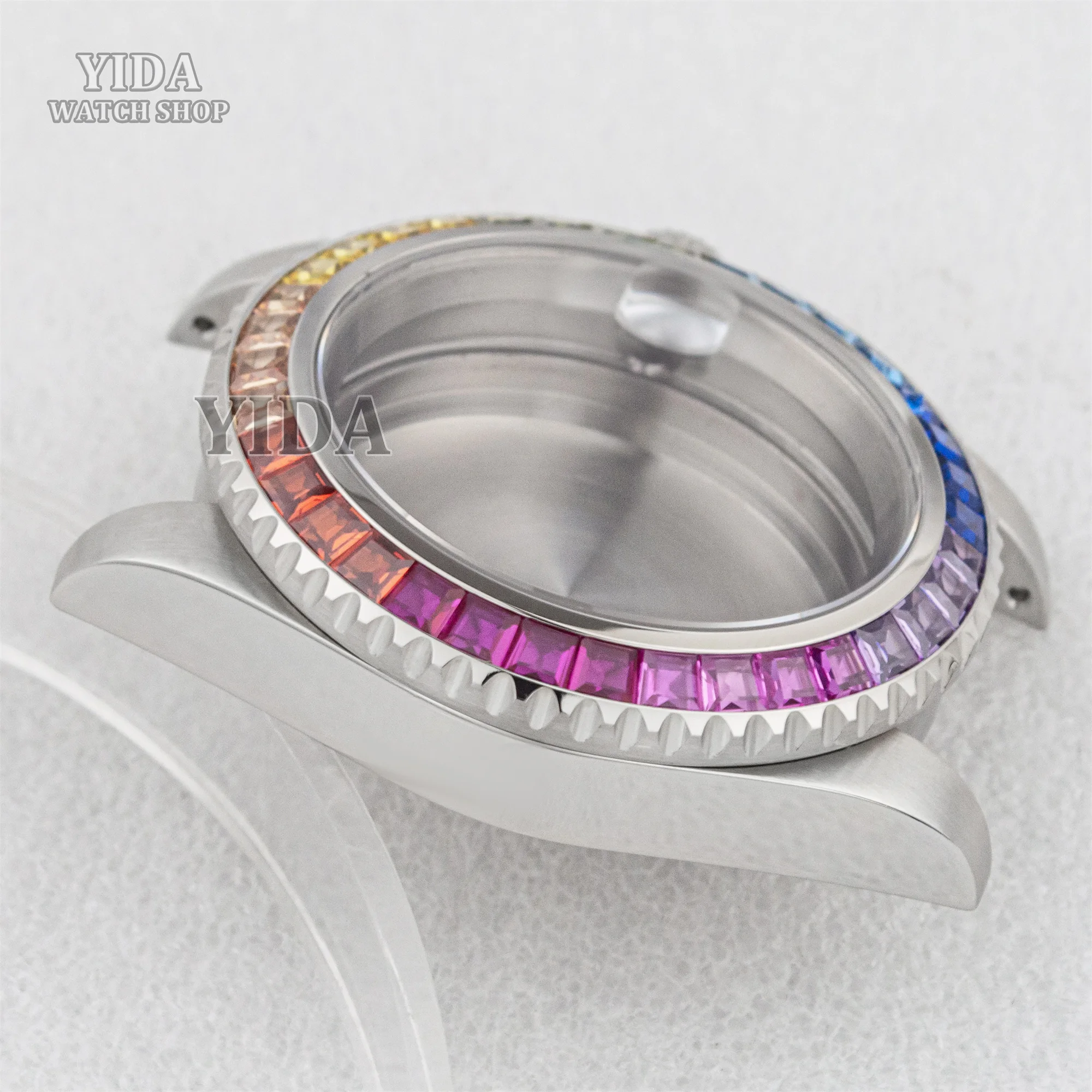 Diamonds Watch Case For SUB GMT 40mm Men's Stainless Steel Case Glass Back Fit NH34 NH35 NH36 Movement Waterproof Sapphire Glass