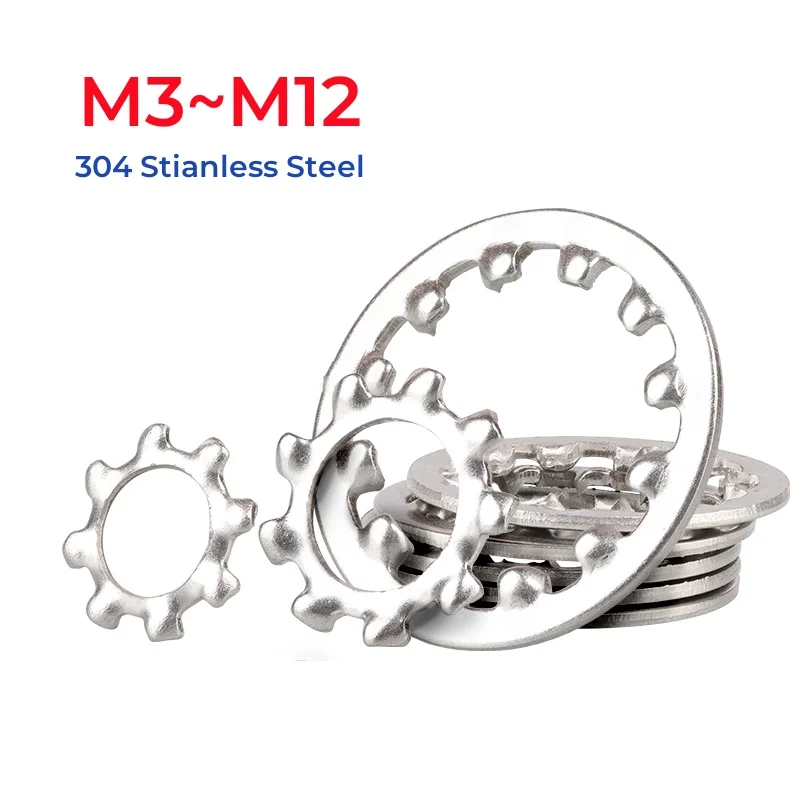 M3 M4 M5 M6 M8 M10 M12 304 Stianless Steel External Internal Tooth Star Lock Washers Lock Gasket
