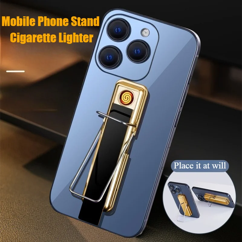 

New Cigar Igniter Mobile Phone Stand Lighter USB Charging Windproof Silent Tungsten Wire Cigarette Lighters & Smoking Accessorie
