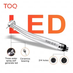 TOQ Dental Led E-generator Push Button High Speed Handpiece Air Turbine Triple Water Spray Hand Piece 4hole 2hole