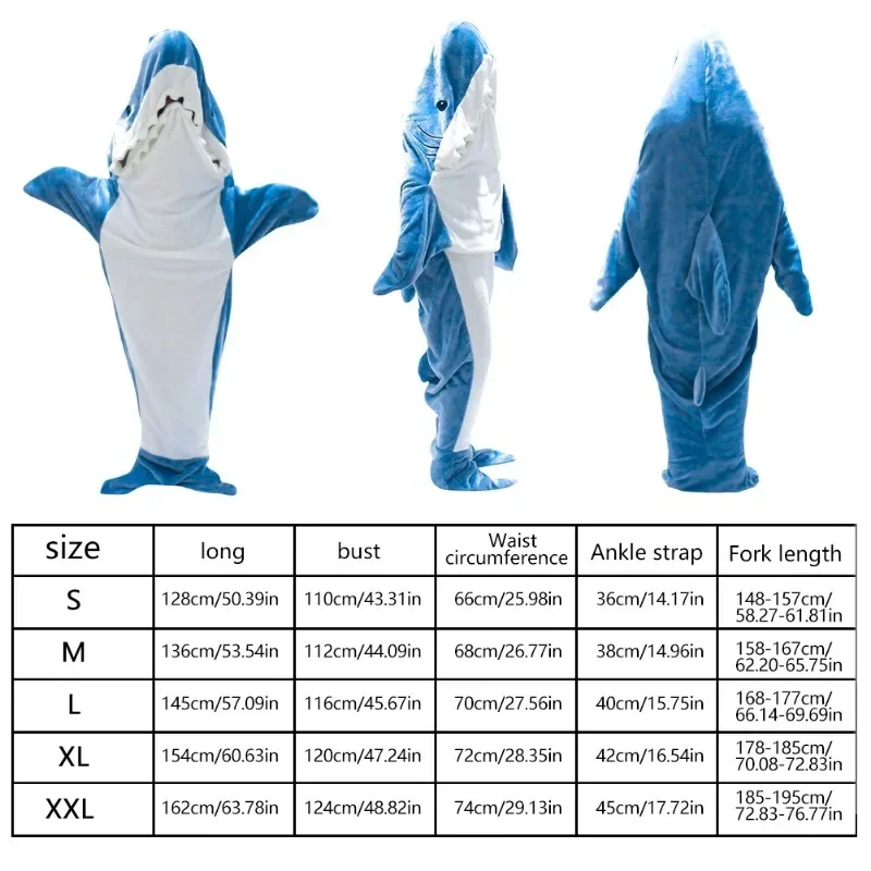 New Cartoon Shark Pajamas Playsuit Kids Parents Hooded Warm Flannel Blanket Pajamas Homesuit Funny Homewear For Slumber Party