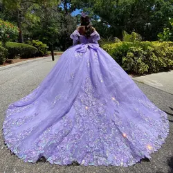 Two Look Quinceanera Dress 2024 Detachable Sleeve Purple Vestidos De 15 Años Ball Gown Sweet 16 Birthday Party Gown Pageant Miss