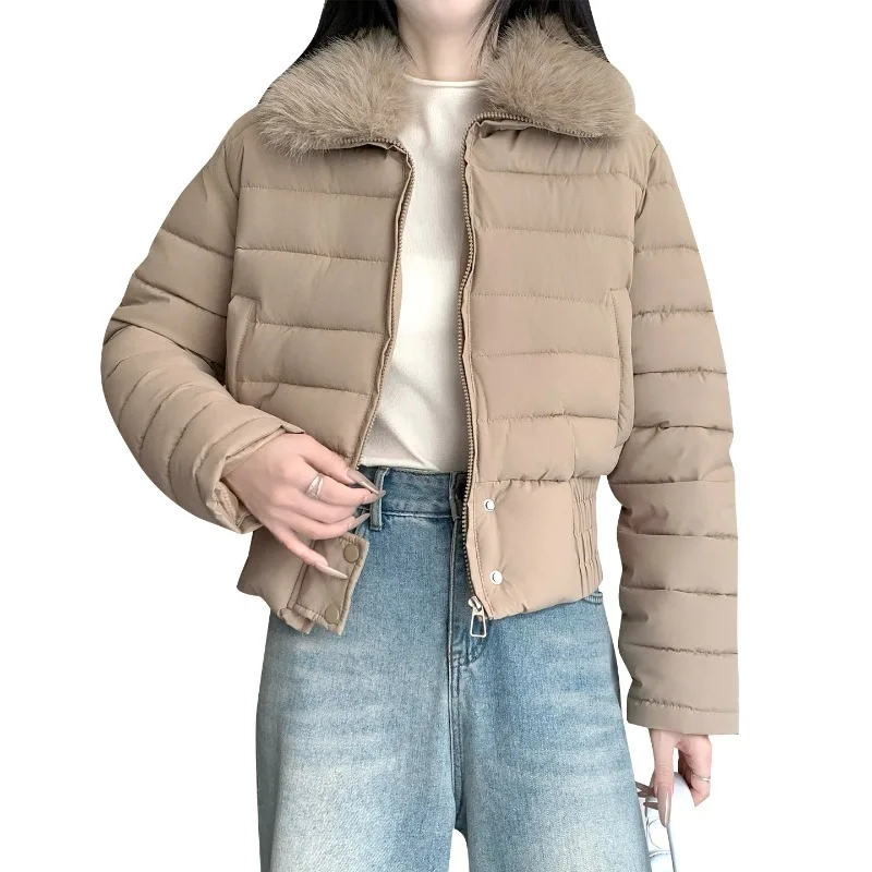 2026 Fashion Down Cotton-padded Jacket Women Short Parkas Winter Coat Fur Collar Outerwear Streetwear Student Thicken Slim Coats