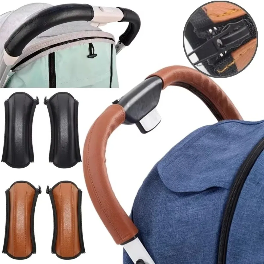 1pair Soft PU Leather Stroller Handlebar Covers Universal Bumper Protector Stroller Armrest Ergonomic Stroller Accessories