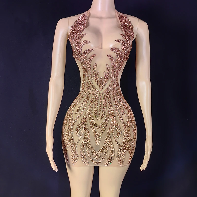 

Сексуальное женское платье для выступлений, глубокая V-образная юбка Ne ort, юбка на бретельках со средней талией, юбка трапециевидной формы с кристаллами и бусинами