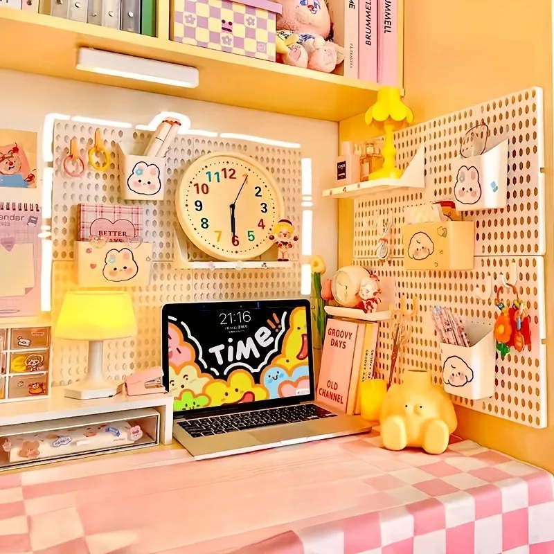 

11pcs Dorm Essentials Wall-Mounted Shelf Combo, Plastic, with Hole Design, Easy Installation, No Drilling, Multipurpose Desk