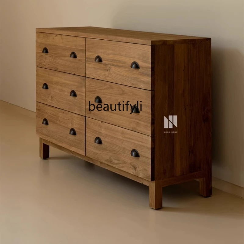 

Vintage Style Teak Solid Wood Retro Bedroom Storage Natural Wood Entryway Storage Cabinet