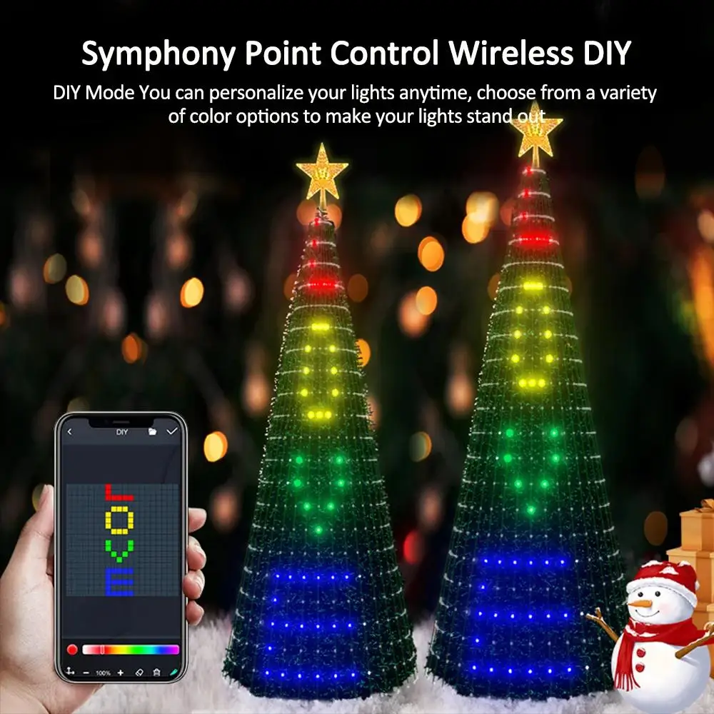 Toppers d'arbre de Noël intelligents avec télécommande et contrôle d'application, lumières Bluetooth RVB, chaîne d'étoiles dégradées, décoration de fête de festival