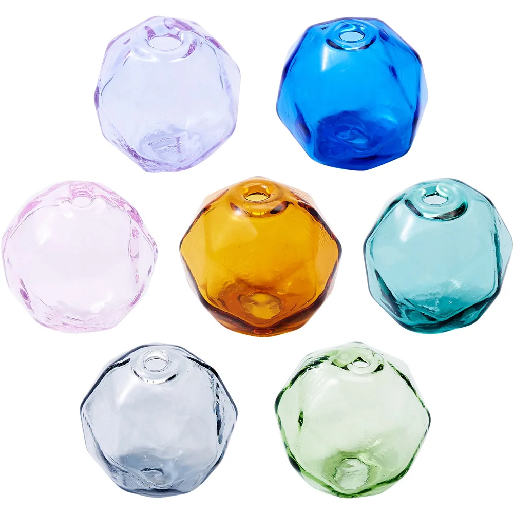 7Pcs/Set Faceted Blown Glass Beads Polygon Two Hole Beads for Jewelry Making DIY Dangle Earring Bracelet Necklace Supplies Craft