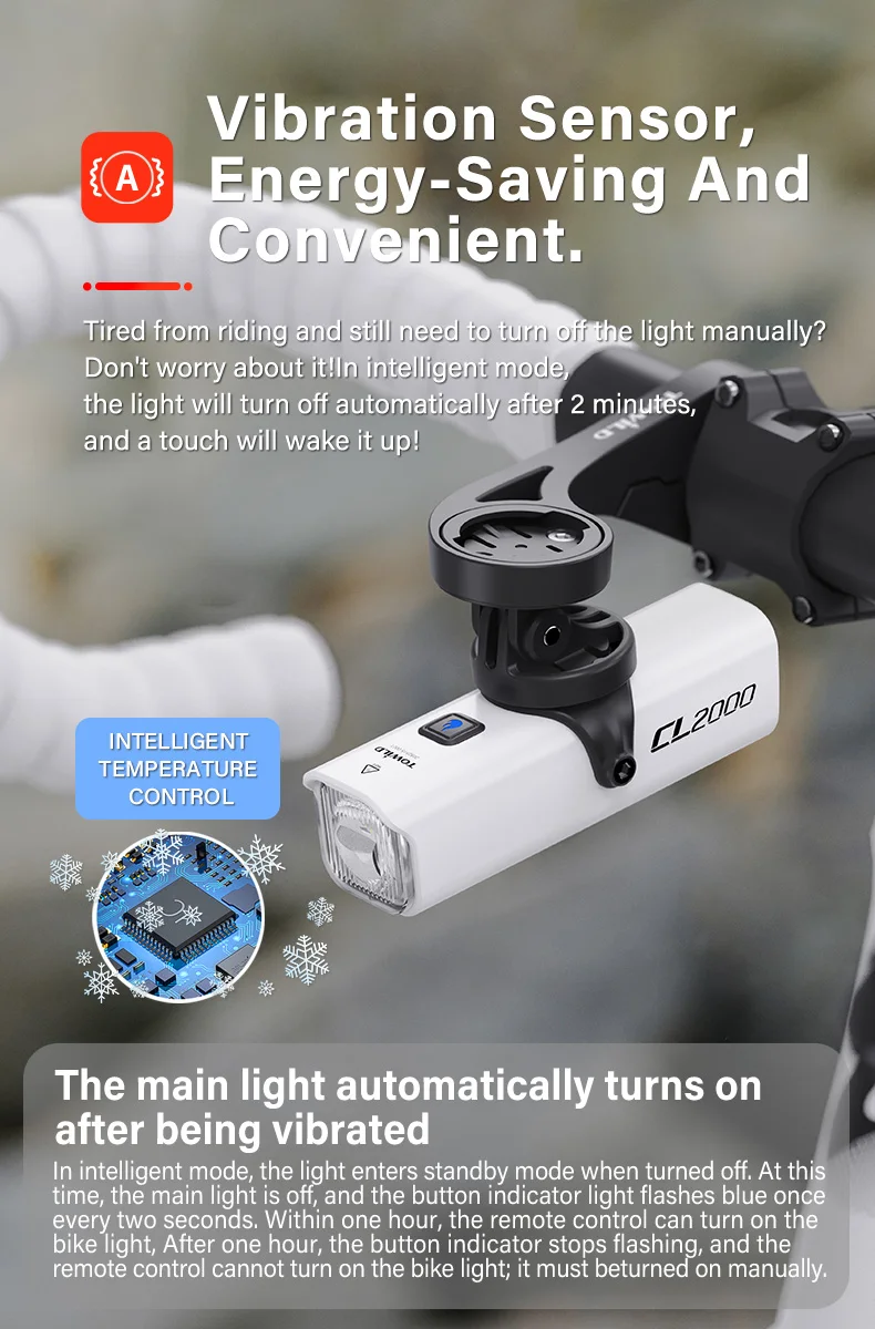 TOWILD CL2000 Bicycle Light With Cut-off Line Beam 2000LM Rechargeable 5000mAh Led Bike Front Lights IPX6 MTB Cycling Headlights