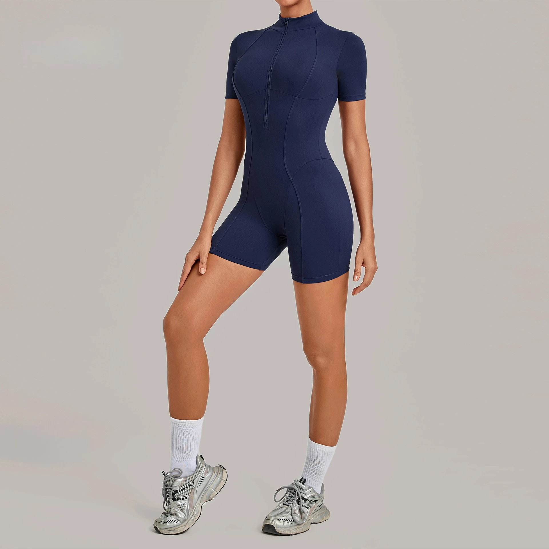 women-seamless-zipper-jumpsuit-short-sleeve-shorts-fitness-set-athleisure-bodysuit-plus-size-gym-pilates-yoga-workout-activewear