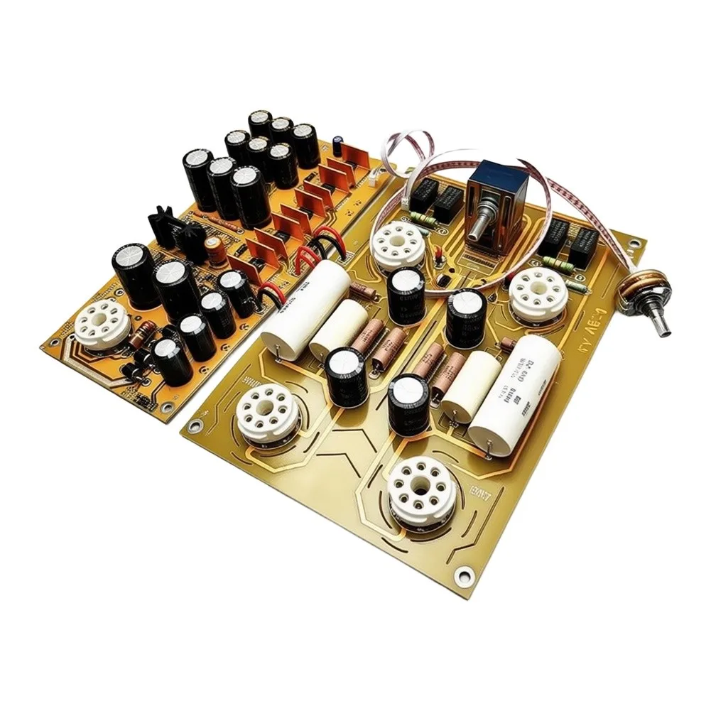 Compact For HiFi Preamp Kit Based on 6SN7 Tubes with PSU Board 4 Audio Inputs 160x230mm Main Board 100x230mm Power Board
