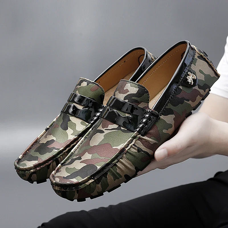 New Luxury Brand Camouflage Casual Shoes for Men Plus Size 35-48 Boy Moccasins Loafers Fashion Army Green Youth Driver Shoes